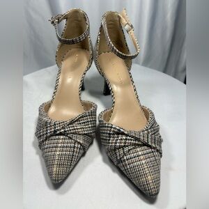 Kelly Katie Multicolored Career Plaid Emagray 3.5" Ankle Strap Heel Shoes Sz 11M